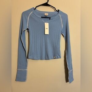 BDG Light Blue Textured Long Sleeve Thermal Small Cozy Winter Wear